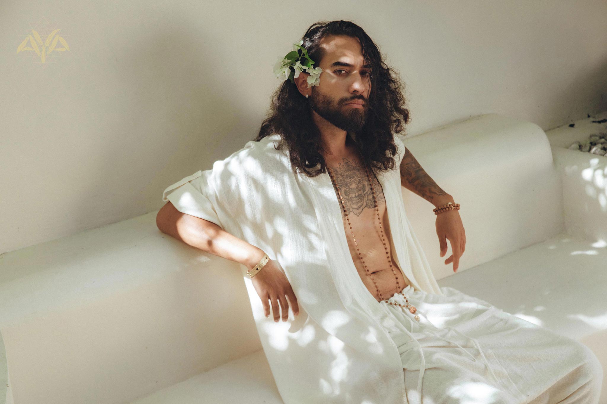 Off - White Tribal Kimono Robe for Men - AYA SW IDR