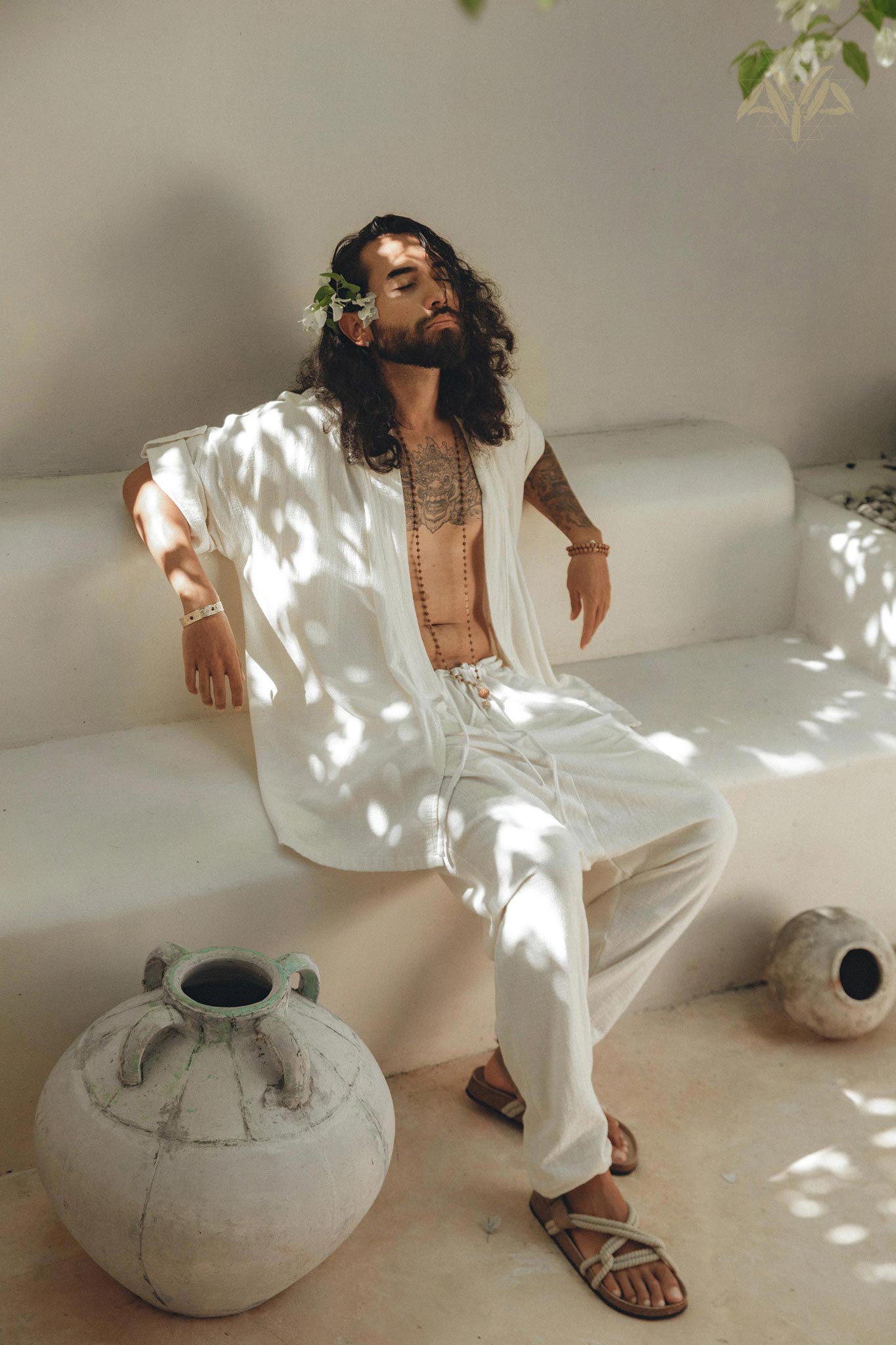 Off - White Tribal Kimono Robe for Men - AYA SW IDR