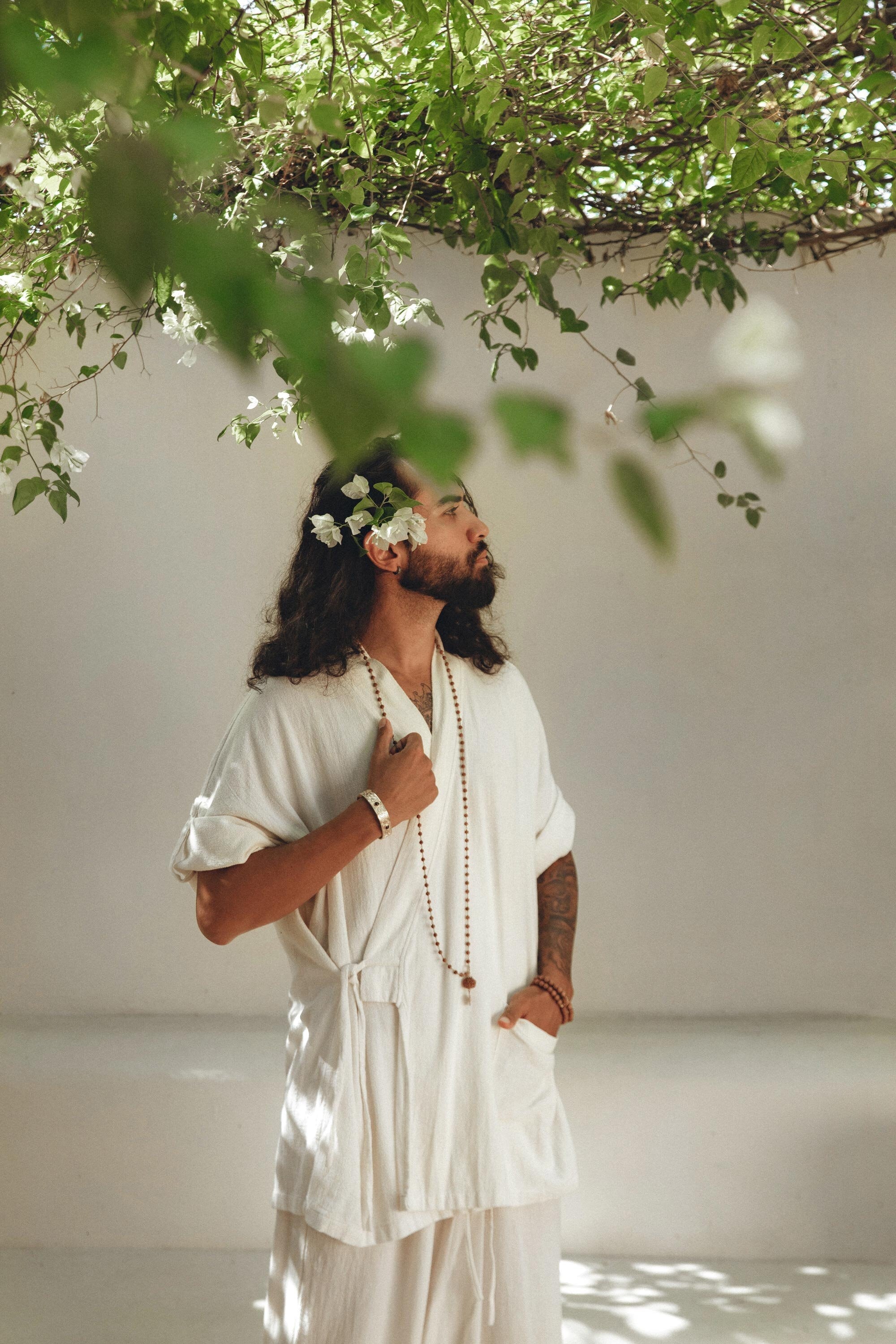Off-White Tribal Kimono Robe for Men - AYA SW IDR