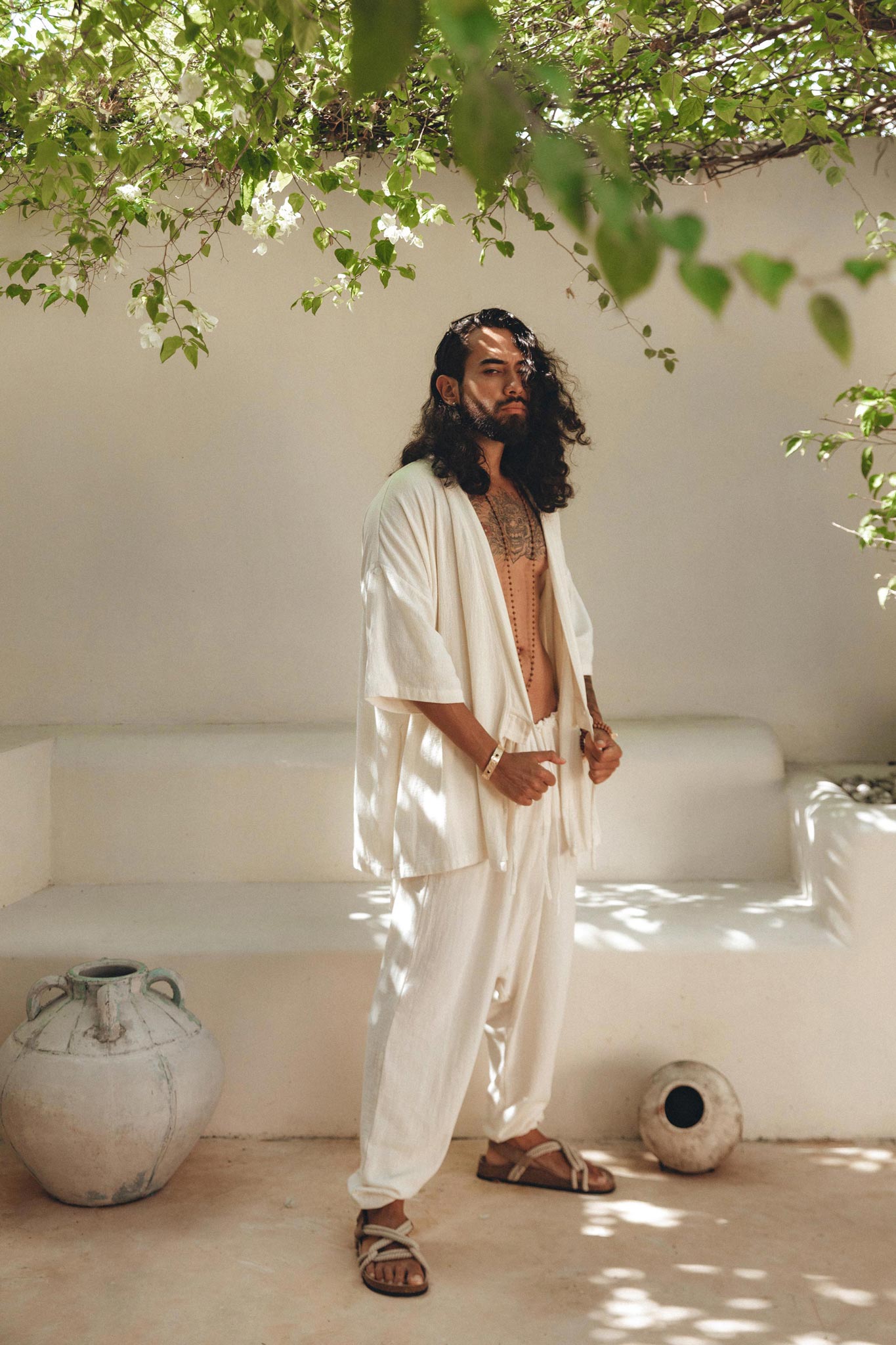 Off - White Tribal Kimono Robe for Men - AYA SW IDR