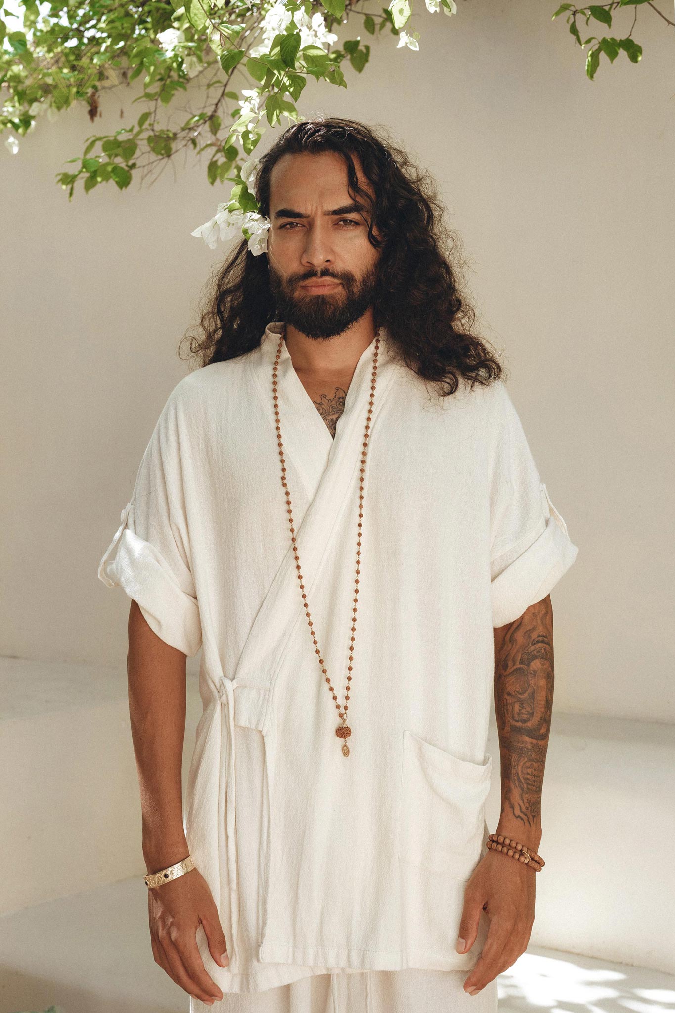 Off - White Tribal Kimono Robe for Men - AYA SW IDR