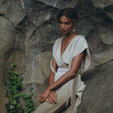 Off - White with Green Boho Dress • Bohemian Organically Dyed Dress - AYA SW IDR