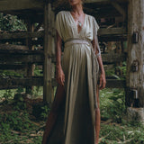 Off - White with Green Boho Dress • Bohemian Organically Dyed Dress - AYA SW IDR