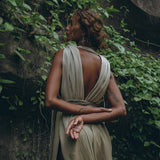 Off - White with Green Boho Dress • Bohemian Organically Dyed Dress - AYA SW IDR
