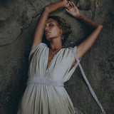 Off - White with Green Boho Dress • Bohemian Organically Dyed Dress - AYA SW IDR