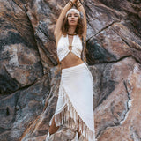 Off - White Wrap Maxi Skirt • Hand Knit High Low Cotton Skirt - AYA SW IDR