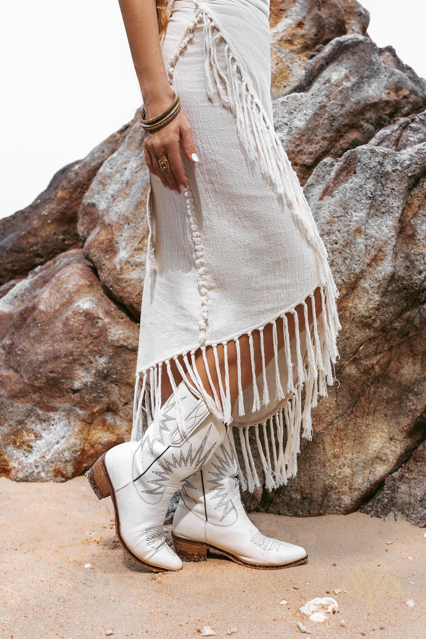 Off - White Wrap Maxi Skirt • Hand Knit High Low Cotton Skirt - AYA SW IDR