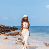 Off - White Wrap Maxi Skirt • Hand Knit High Low Cotton Skirt - AYA SW IDR