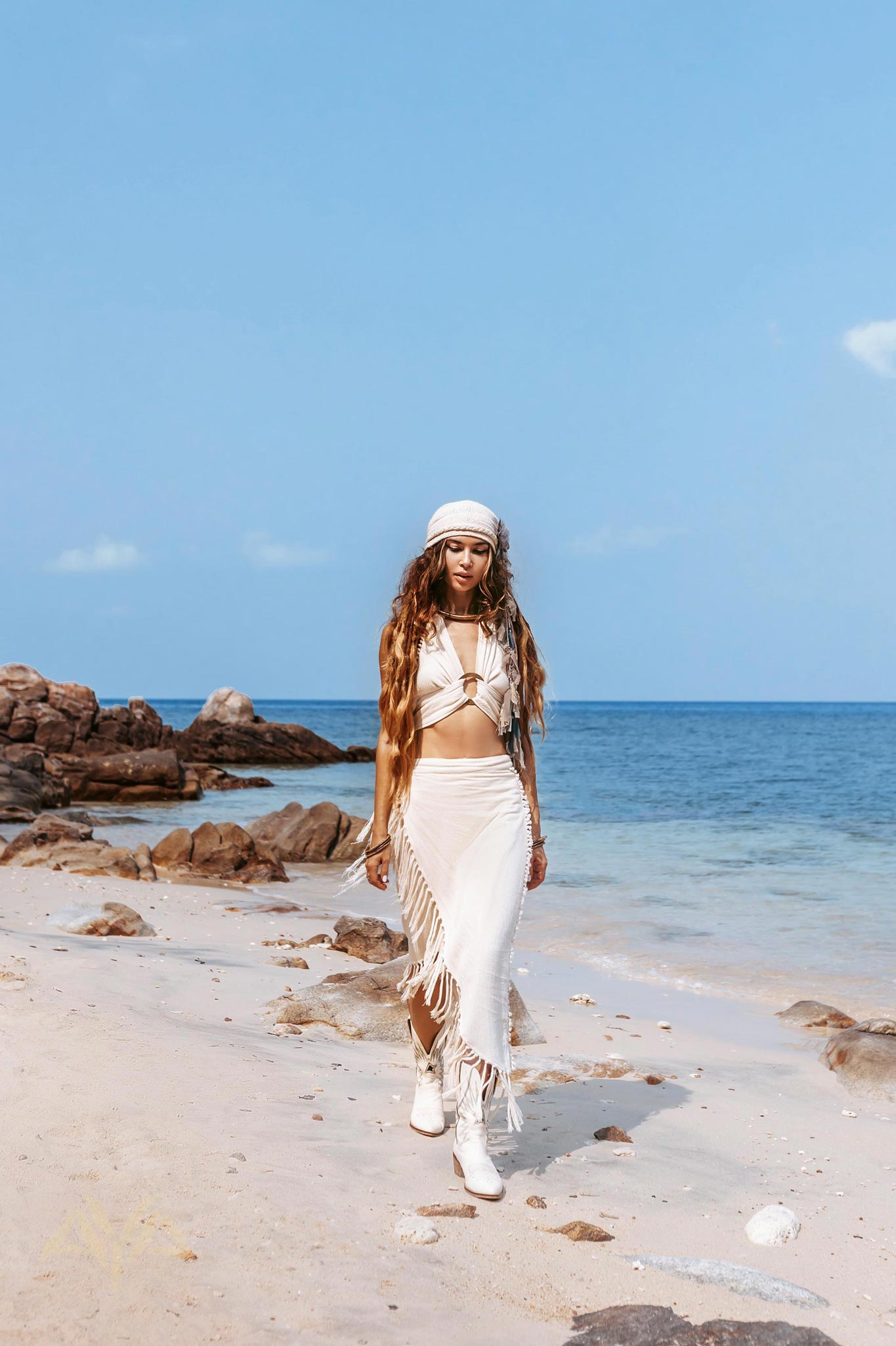 Off - White Wrap Maxi Skirt • Hand Knit High Low Cotton Skirt - AYA SW IDR