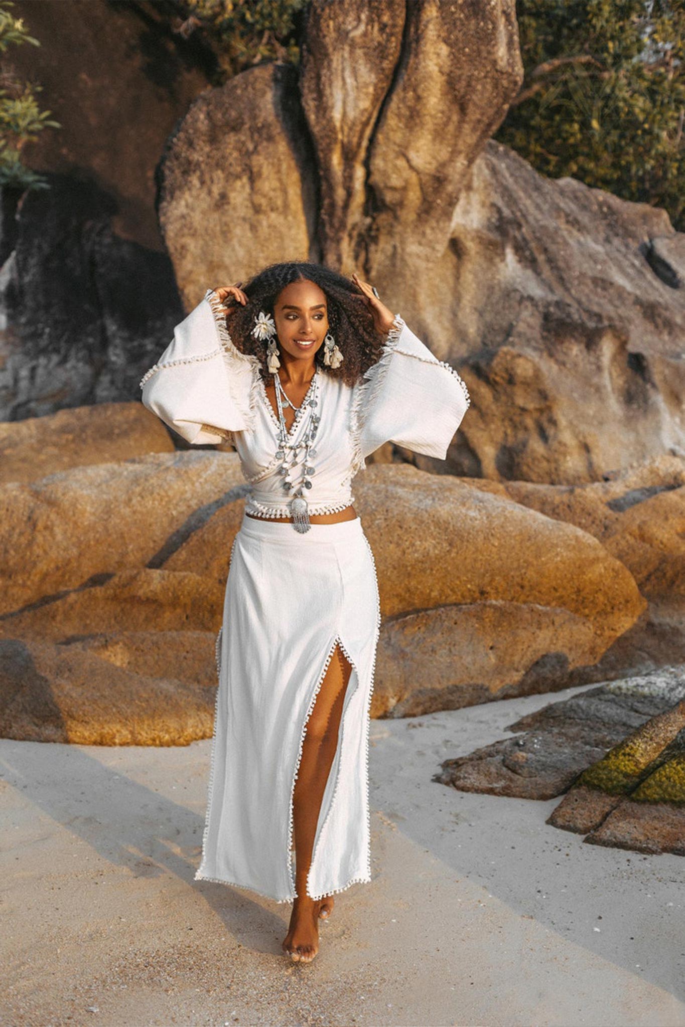 Off - White Wrap Maxi Skirt • Handmade Boho Long Skirt • Long Cotton Skirt - AYA SW IDR