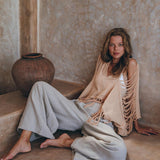 Unique Soft Linen Boho Pants Women, Loose Linen Wide Boho Pants, Bohemian Pants - AYA Sacred Wear
