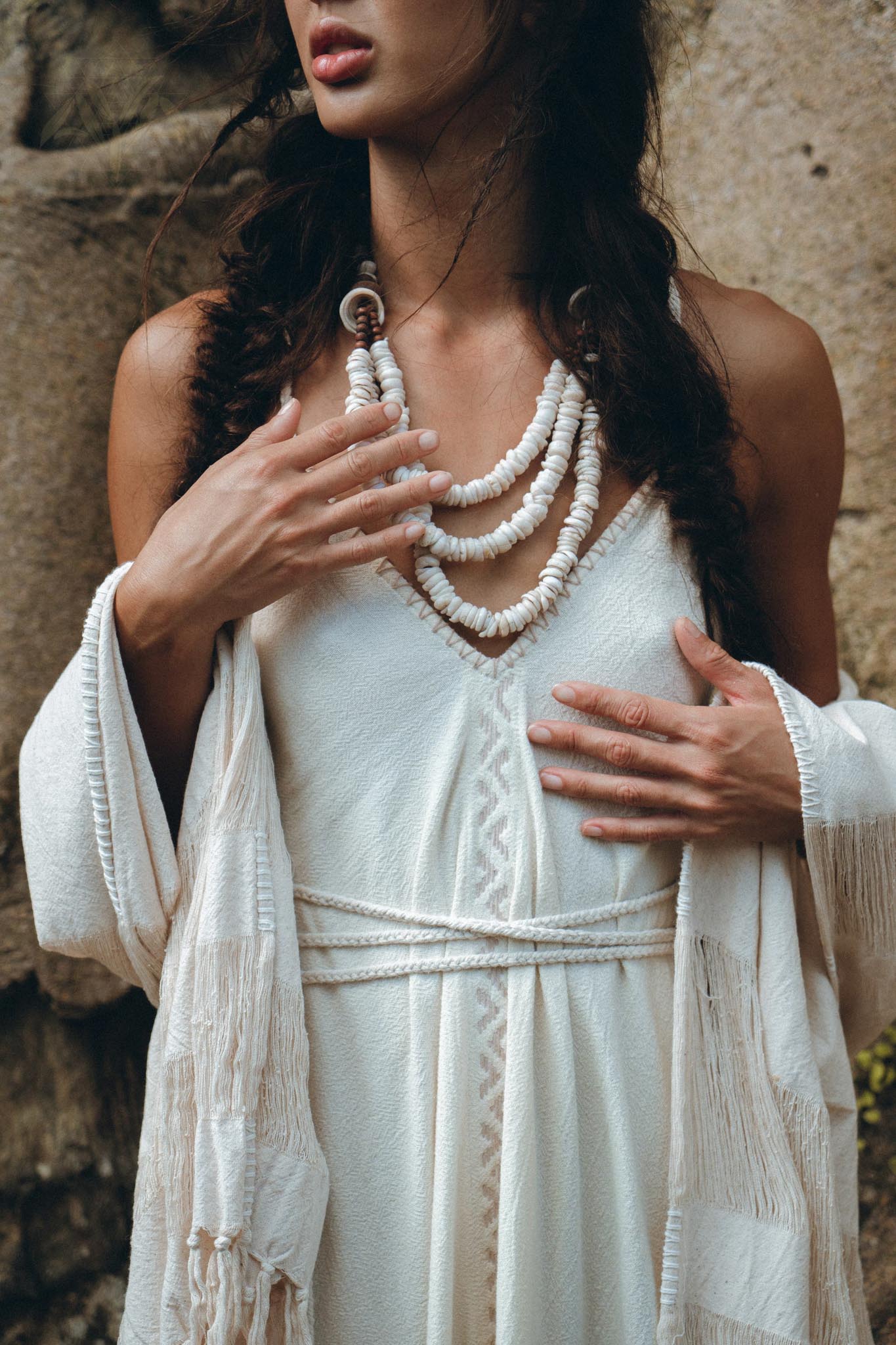 Preorder! Boho Fringe Shawl • Cotton Scarf • Organic Wedding Shawl - AYA Sacred Wear