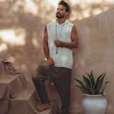 Handwoven Cotton Sleeveless Hoody for Man by AYA Sacred Wear