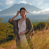 Olive Green Poncho Robe for Women • Boho Kimono Overcoat • Prom Cover Up - AYA SW IDR