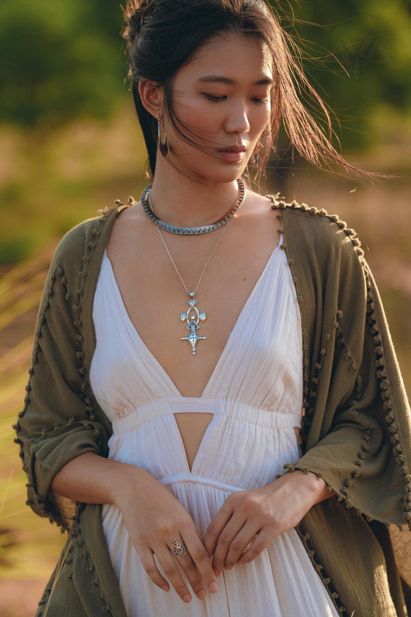 Olive Green Poncho Robe for Women • Boho Kimono Overcoat • Prom Cover Up - AYA SW IDR