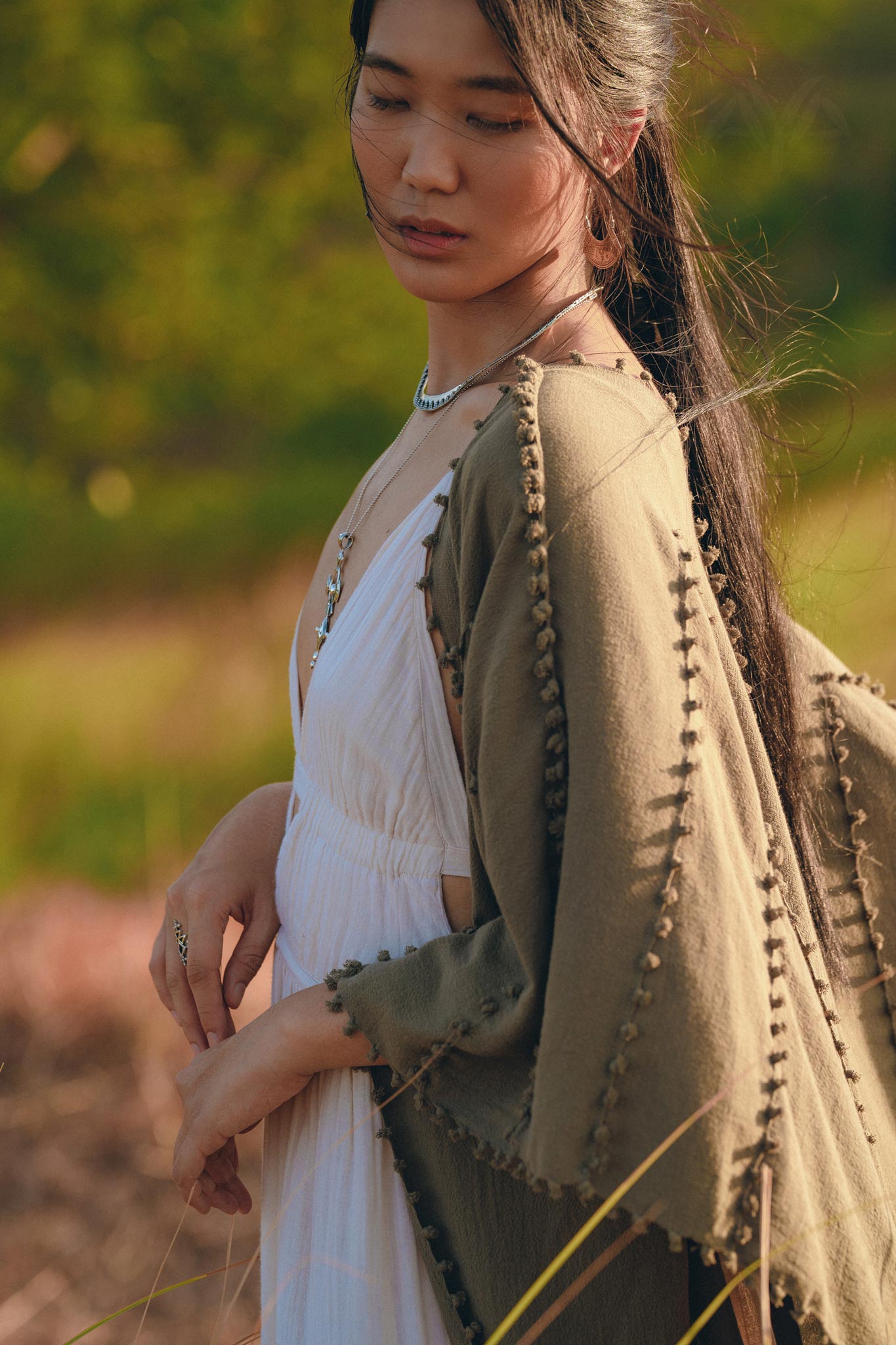Olive Green Poncho Robe for Women • Boho Kimono Overcoat • Prom Cover Up - AYA SW IDR