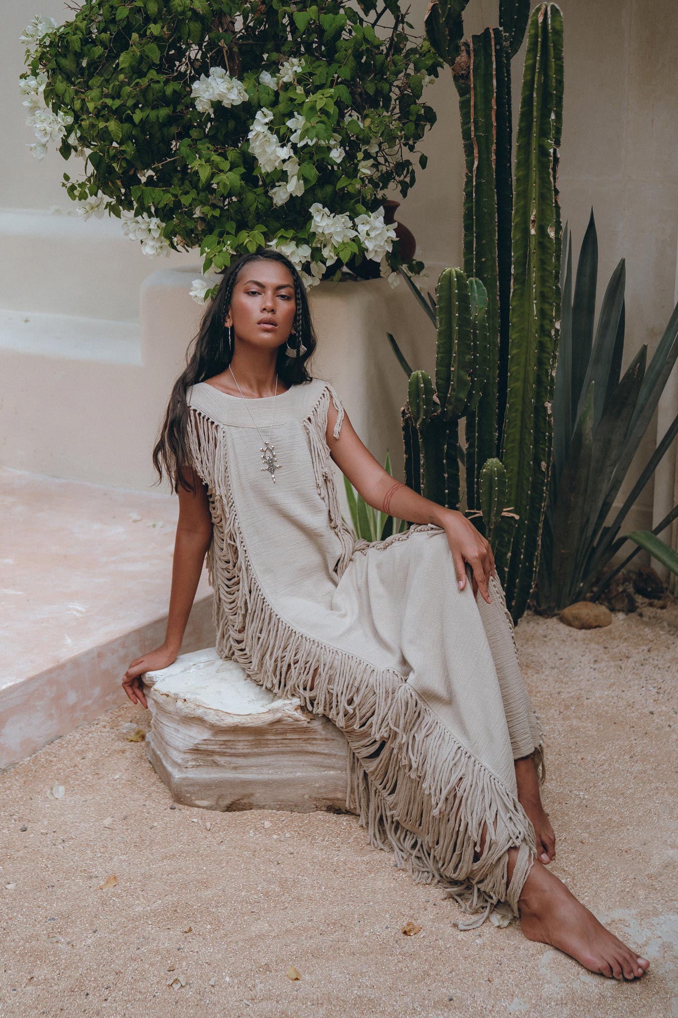 Soft Olive Ladder Sides Dress, Organic Cotton Dress, Boho Summer Dress - AYA Sacred Wear