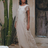 Soft Olive Ladder Sides Dress, Organic Cotton Dress, Boho Summer Dress - AYA Sacred Wear