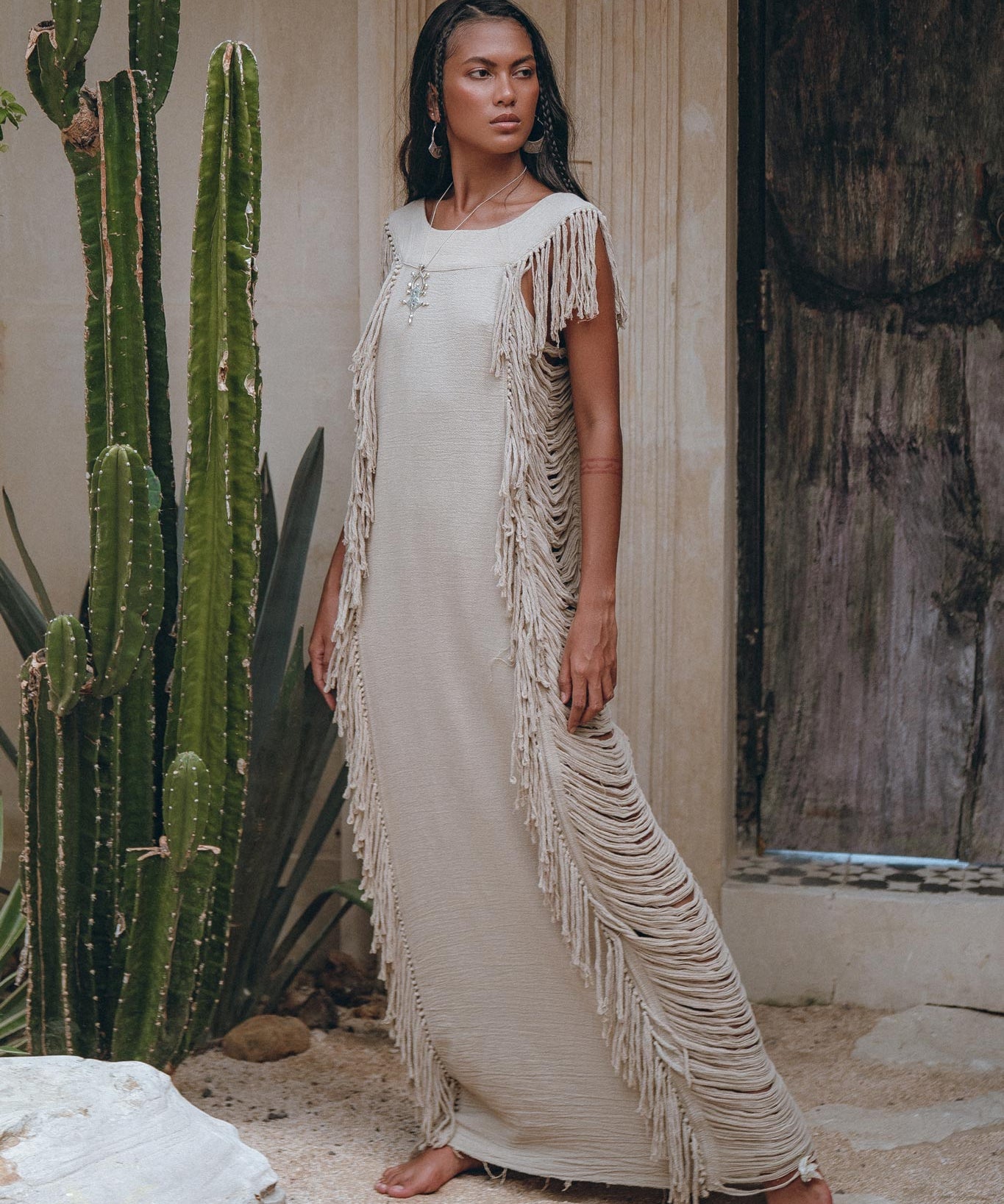 Soft Olive Ladder Sides Dress, Organic Cotton Dress, Boho Summer Dress - AYA Sacred Wear