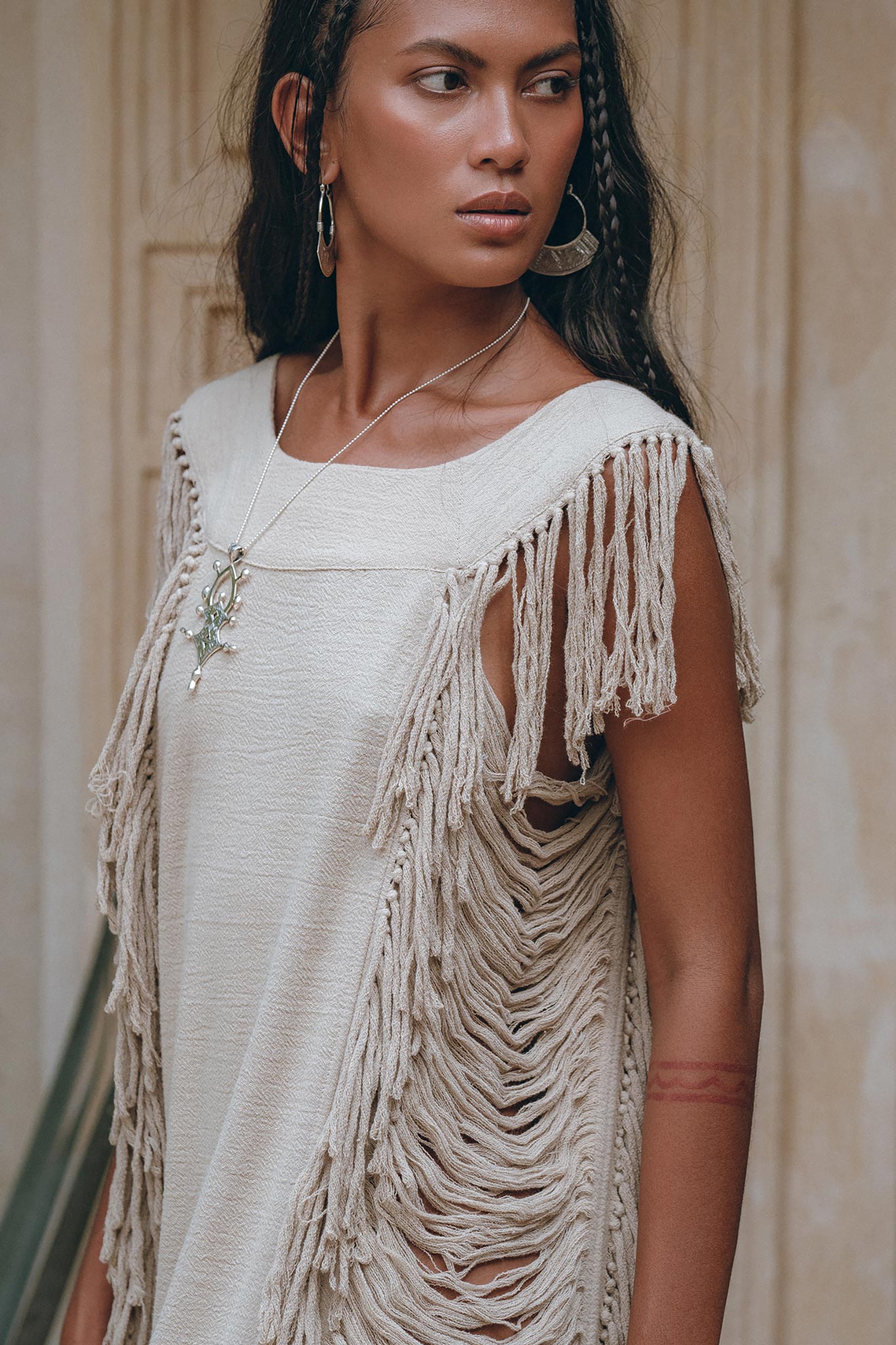 Soft Olive Ladder Sides Dress, Organic Cotton Dress, Boho Summer Dress - AYA Sacred Wear