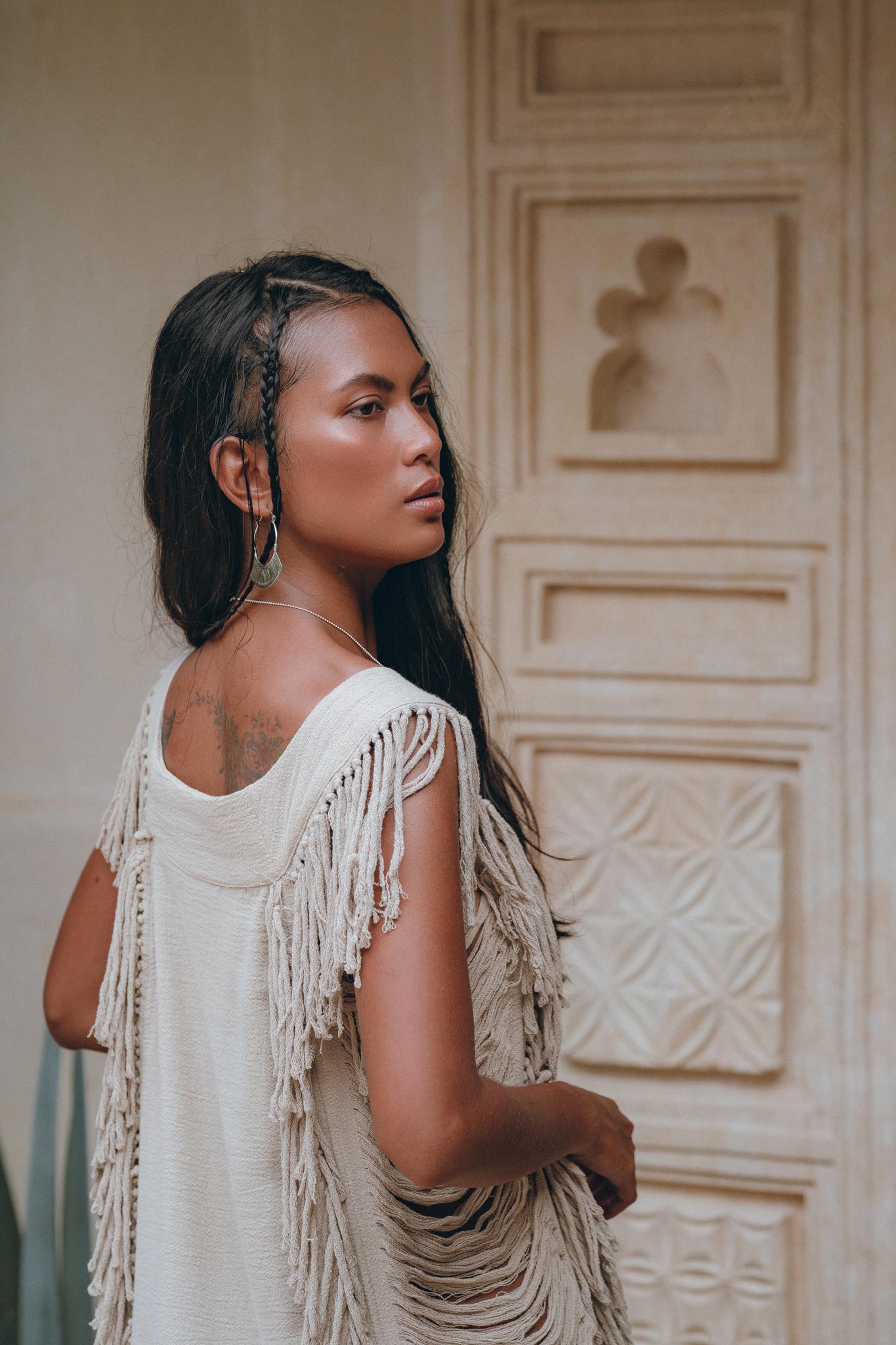 Soft Olive Ladder Sides Dress, Organic Cotton Dress, Boho Summer Dress - AYA Sacred Wear