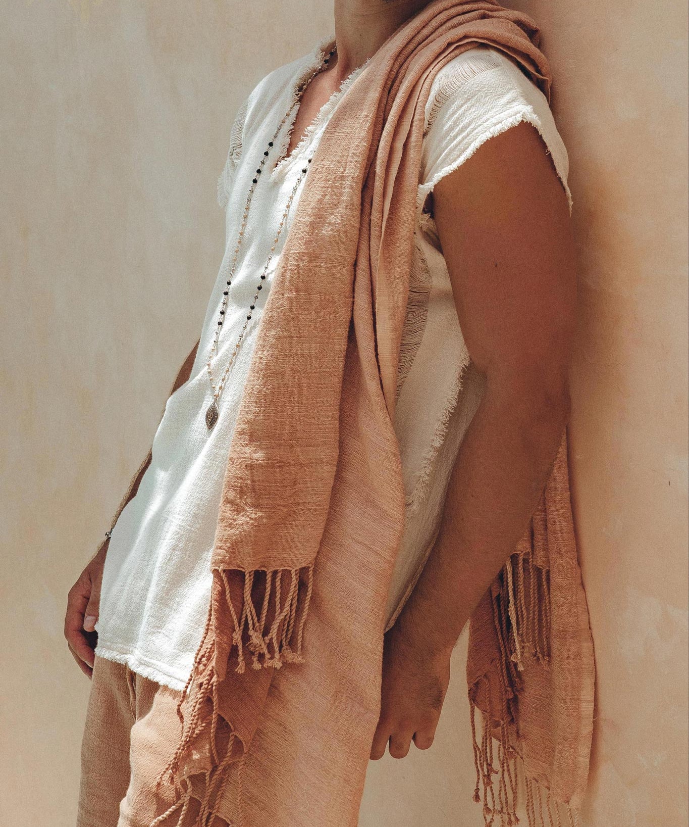 Ombre Botanically Dyed Dusty Pink Cotton Scarf for Men - AYA SW IDR