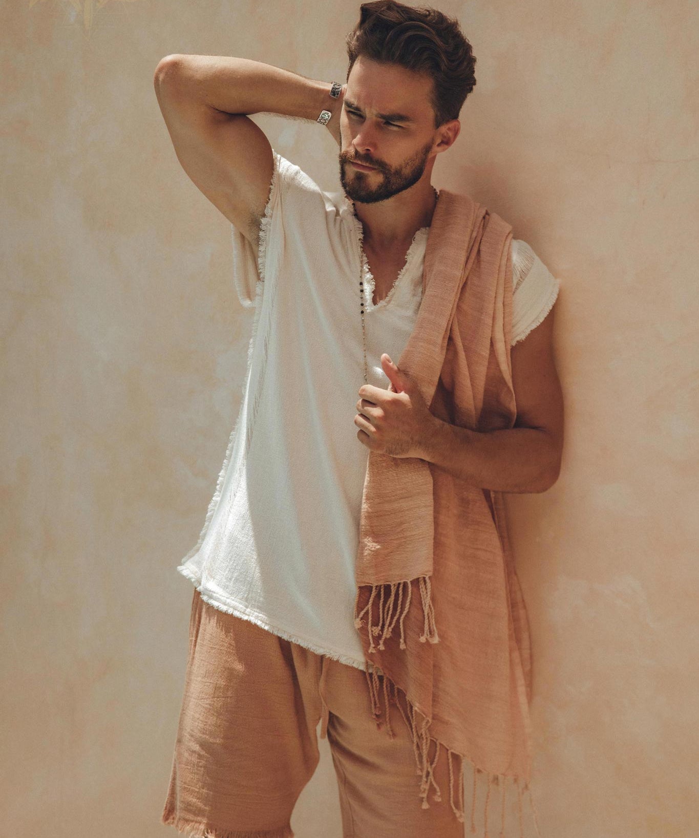 Ombre Botanically Dyed Dusty Pink Cotton Scarf for Men - AYA SW IDR