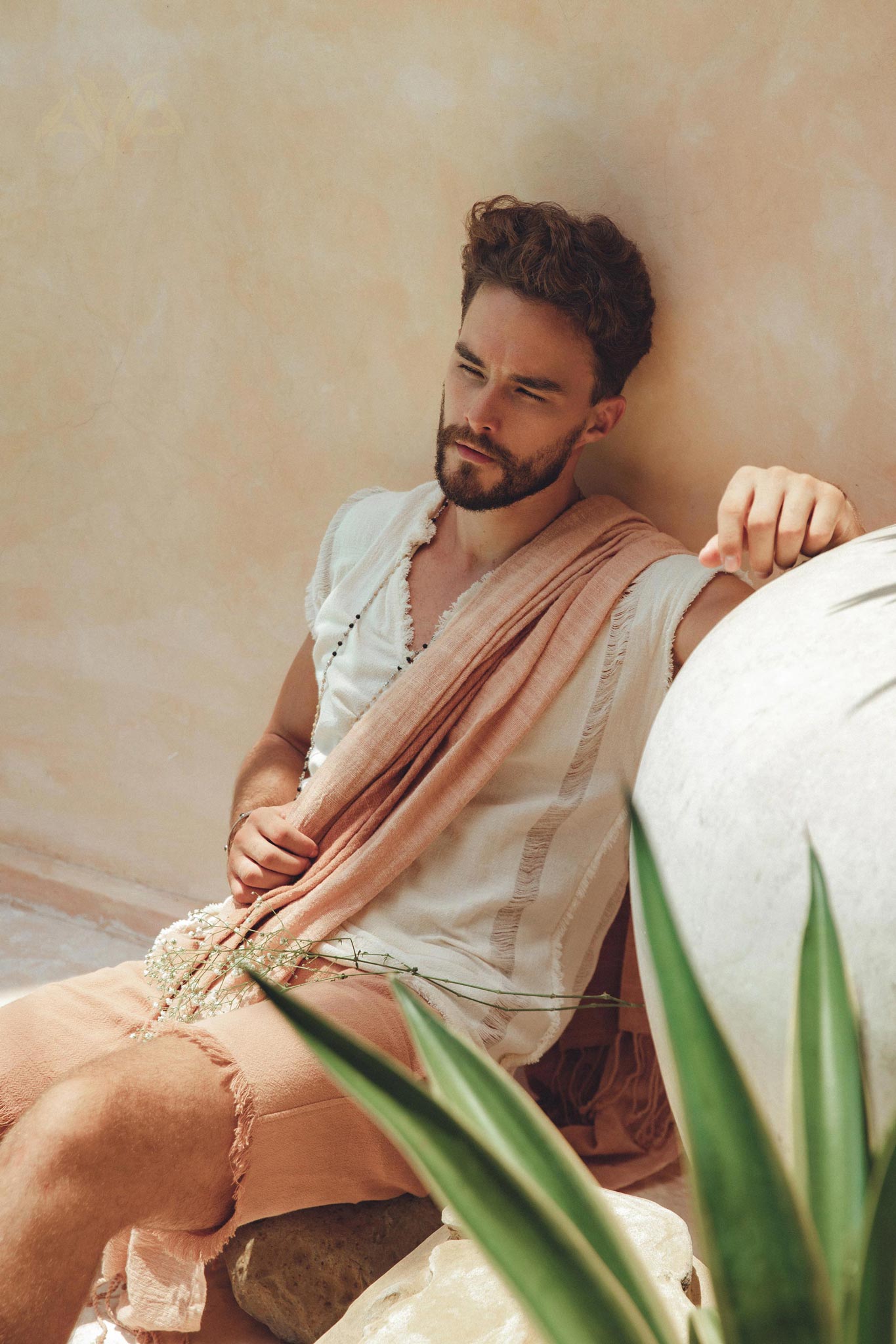 Ombre Botanically Dyed Dusty Pink Cotton Scarf for Men - AYA SW IDR