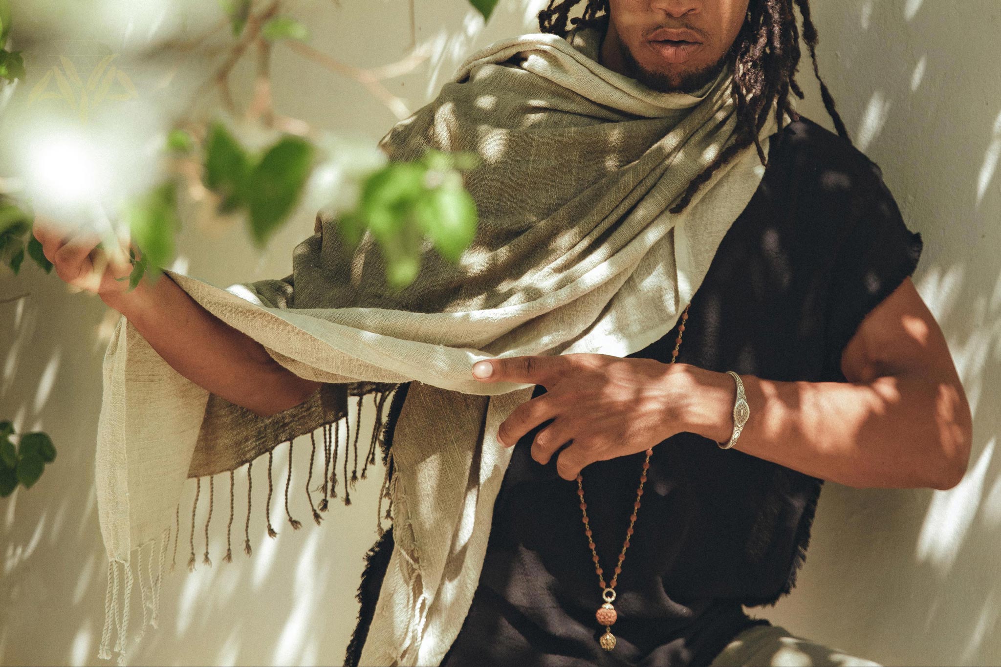 Ombre Botanically Dyed Green Cotton Scarf for Men - AYA SW IDR