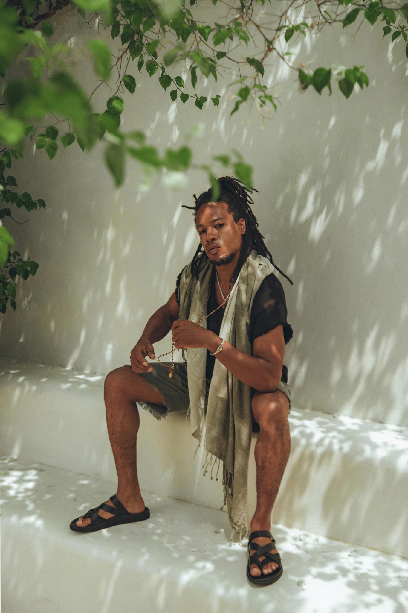 Ombre Botanically Dyed Green Cotton Scarf for Men - AYA SW IDR