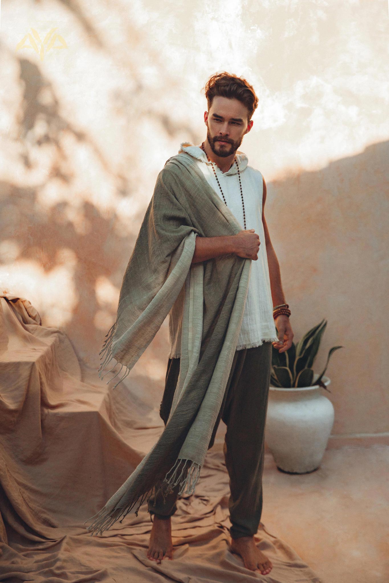 Ombre Botanically Dyed Green Cotton Scarf for Men - AYA SW IDR