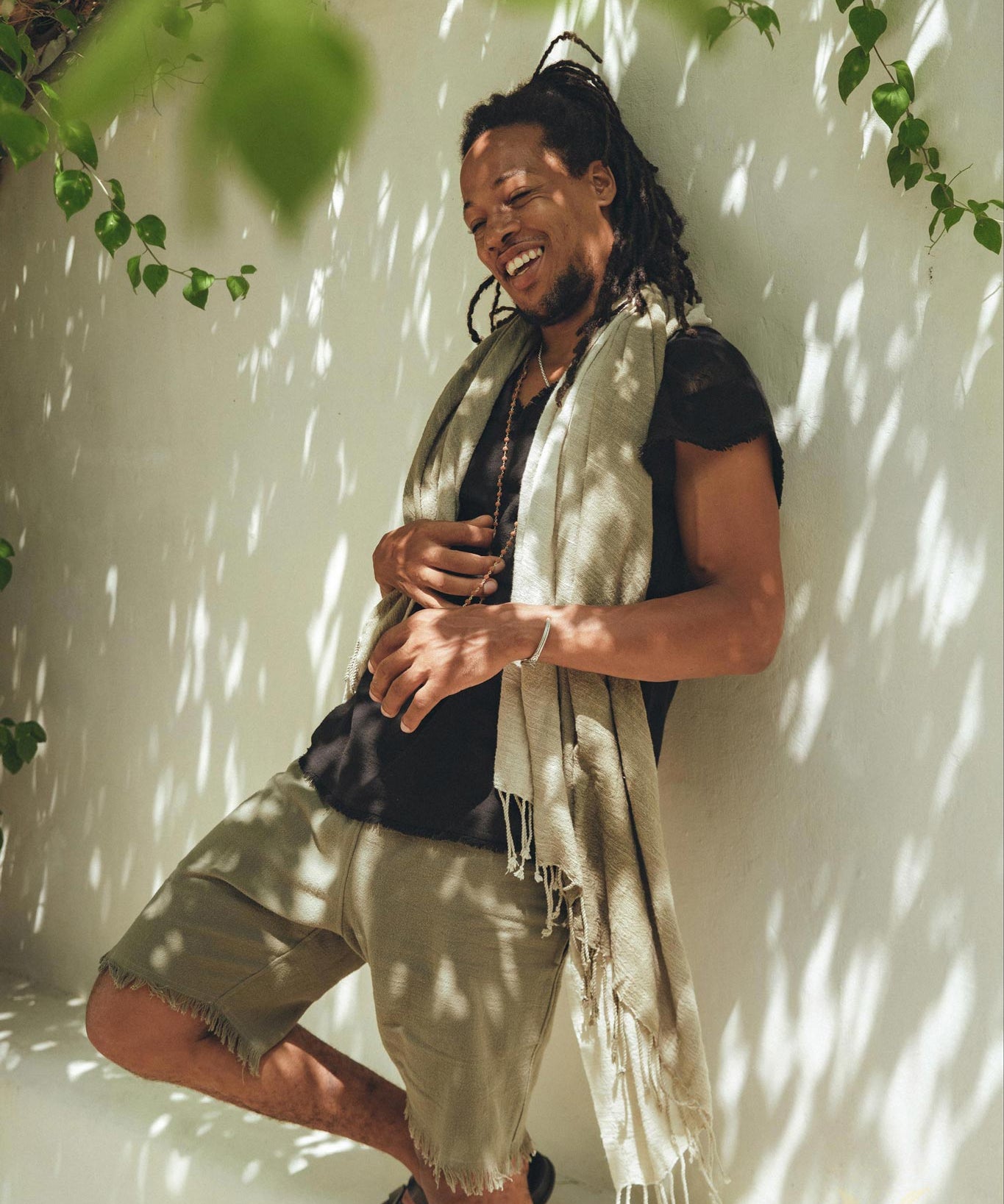 Ombre Botanically Dyed Green Cotton Scarf for Men - AYA SW IDR