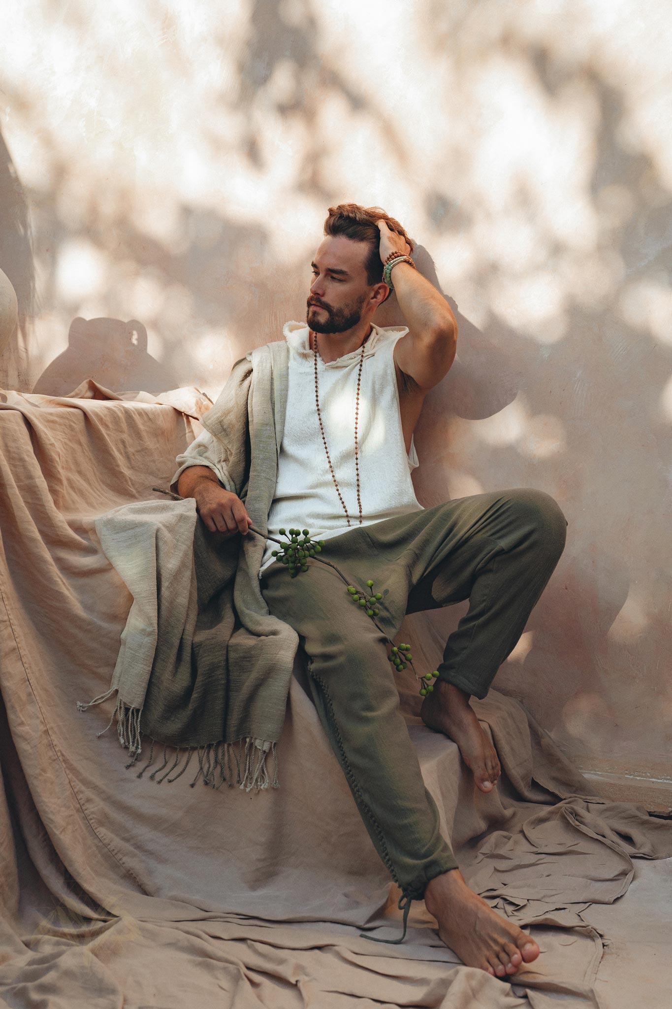 Ombre Botanically Dyed Green Cotton Scarf for Men - AYA SW IDR