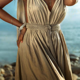 Ombre Dark Green Botanically Dyed Handmade Macrame Belted Boho Dress - AYA SW IDR