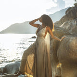 Ombre Dark Green Botanically Dyed Handmade Macrame Belted Boho Dress - AYA SW IDR