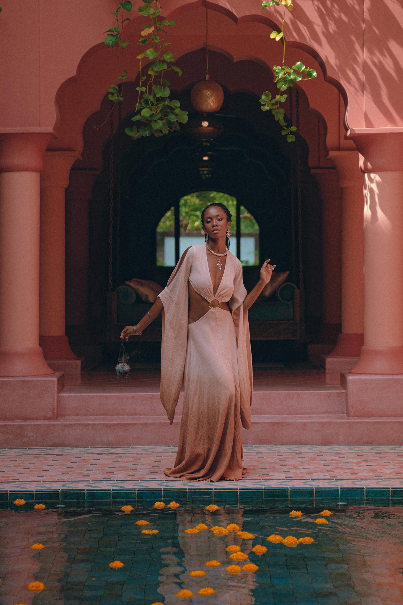 Ombré Dusty Pink Botanically Dyed Dress • Open Belly Maxi Bridesmaid Dress - AYA SW IDR