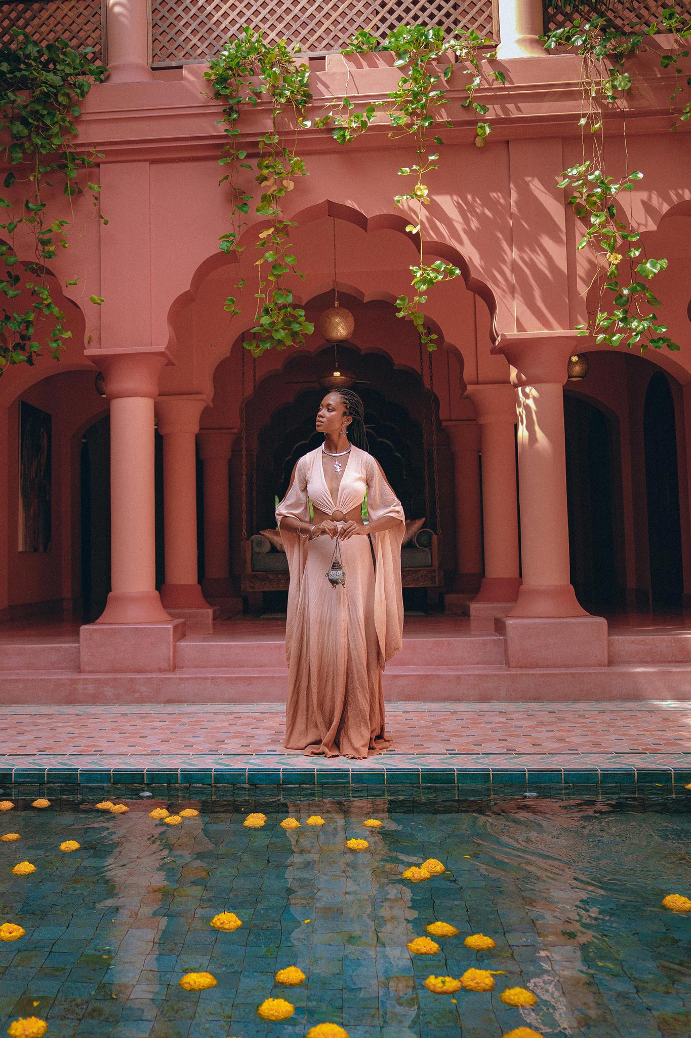Ombré Dusty Pink Botanically Dyed Dress • Open Belly Maxi Bridesmaid Dress - AYA SW IDR