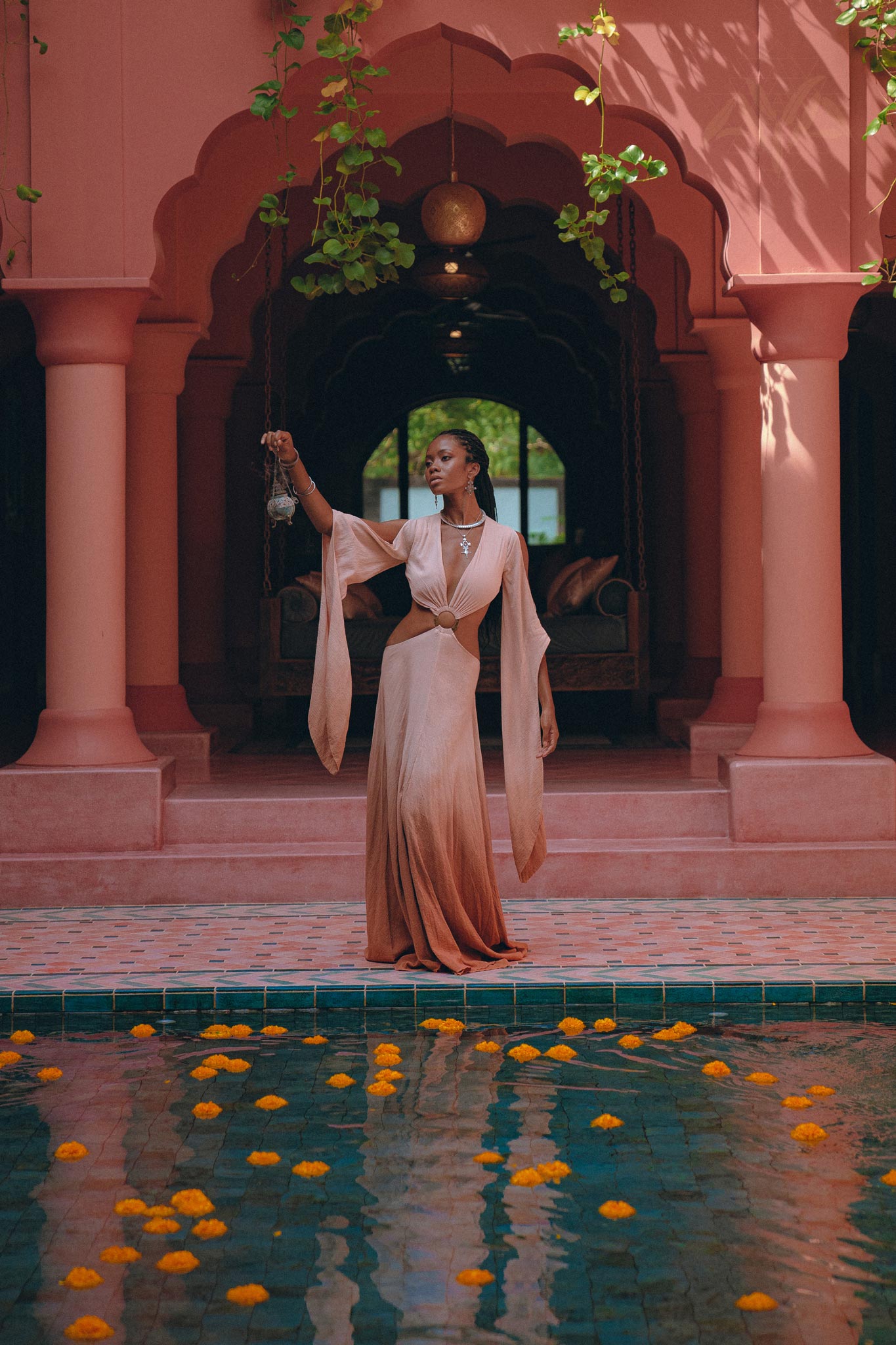 Ombré Dusty Pink Botanically Dyed Dress • Open Belly Maxi Bridesmaid Dress - AYA SW IDR