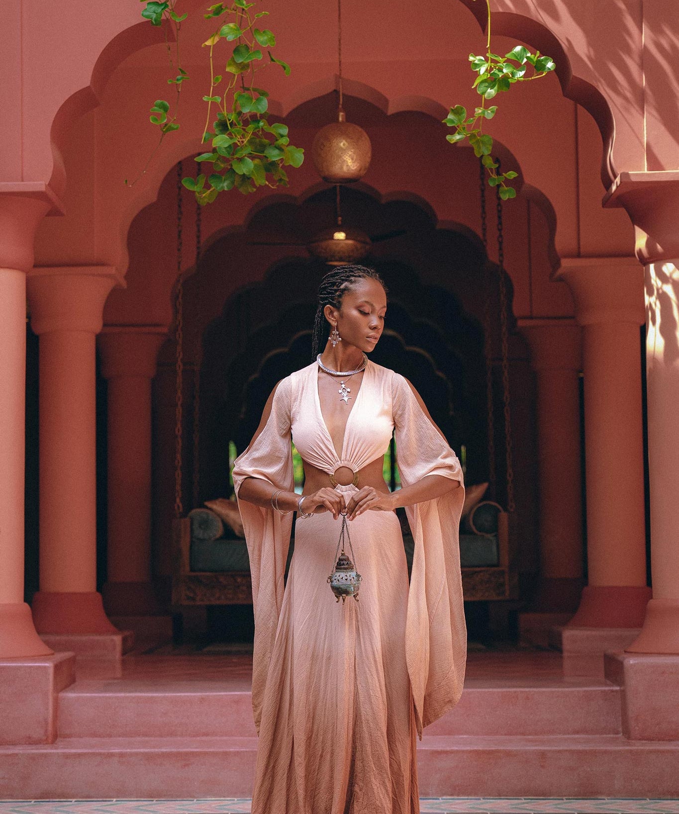 Ombré Dusty Pink Botanically Dyed Dress • Open Belly Maxi Bridesmaid Dress - AYA SW IDR