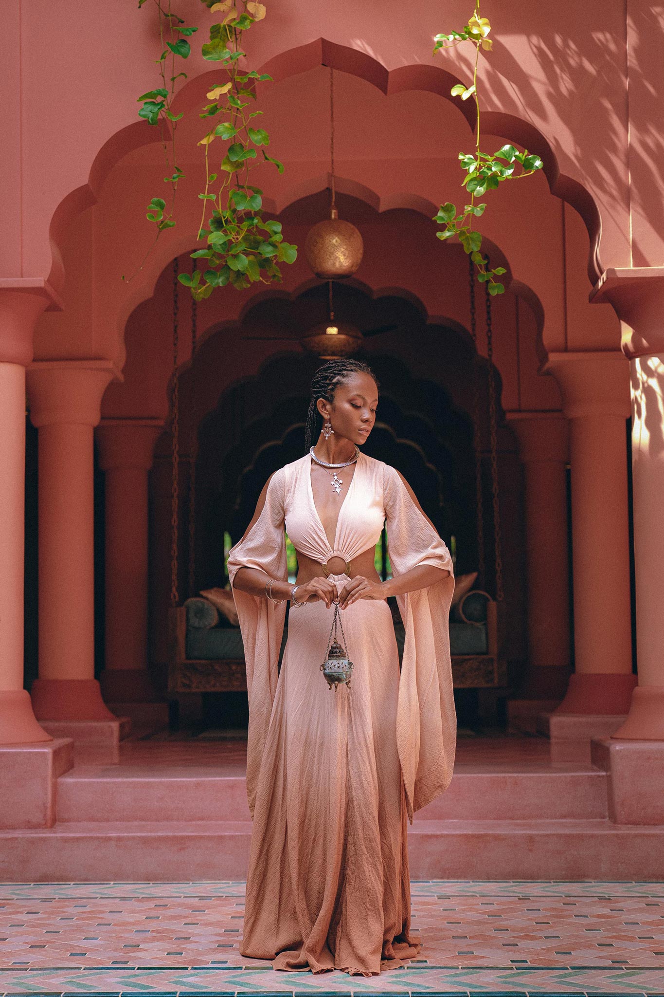 Ombré Dusty Pink Botanically Dyed Dress • Open Belly Maxi Bridesmaid Dress - AYA SW IDR