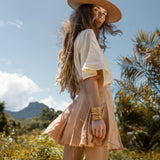 Ombre Light Pink Dyed Mini Wrap Dress • Organic Summer Vacation Linen Dress - AYA SW IDR
