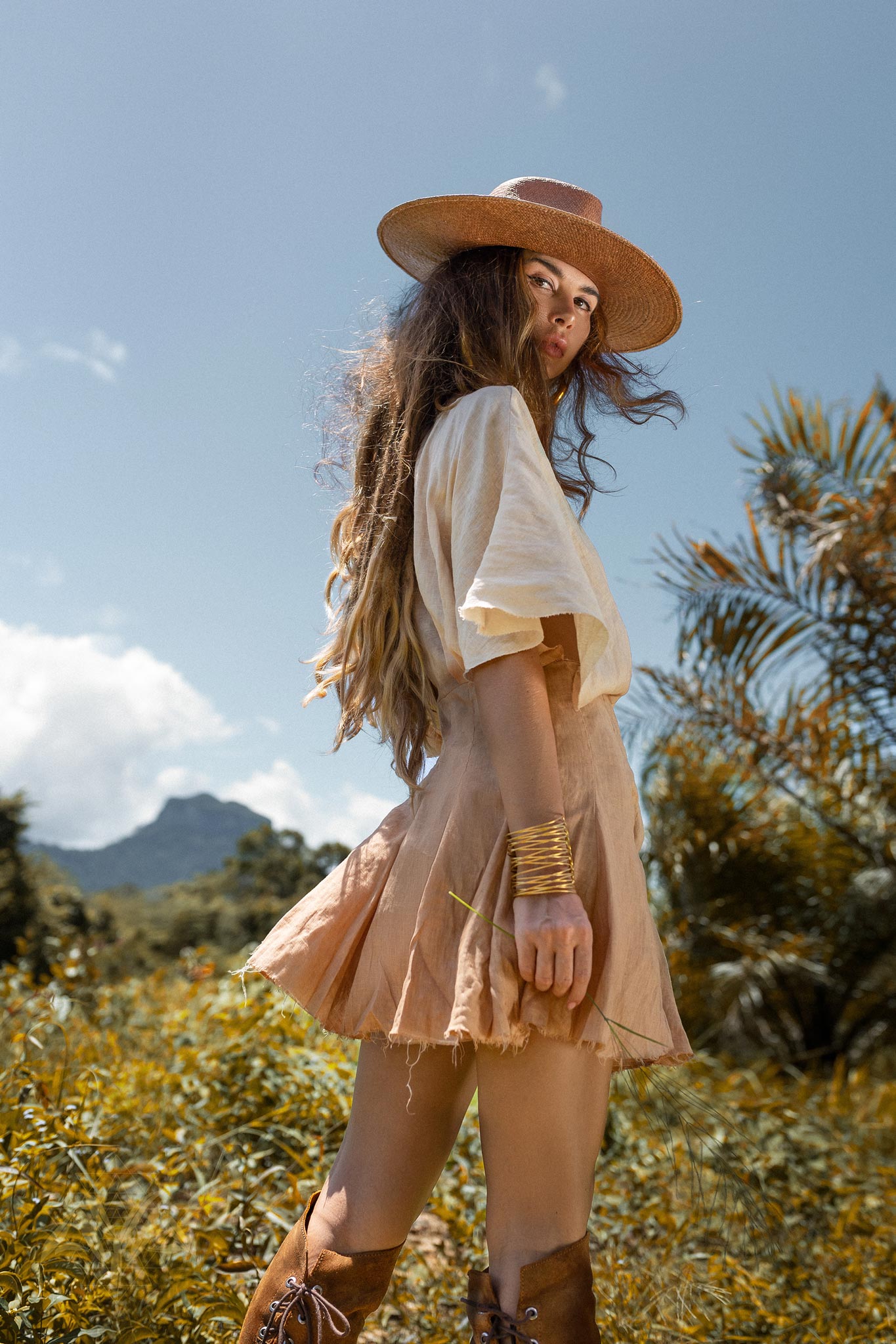 Ombre Light Pink Dyed Mini Wrap Dress • Organic Summer Vacation Linen Dress - AYA SW IDR