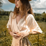Ombre Light Pink Dyed Mini Wrap Dress • Organic Summer Vacation Linen Dress - AYA SW IDR
