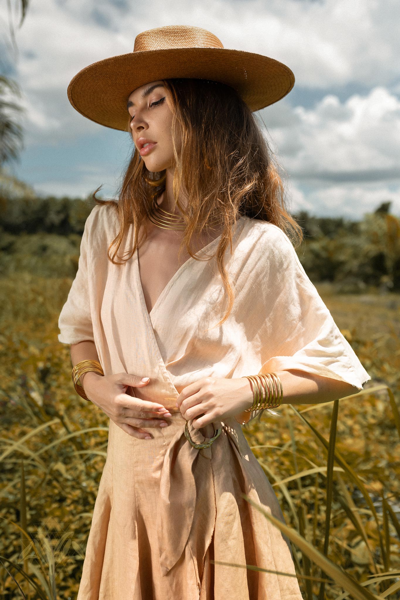 Ombre Light Pink Dyed Mini Wrap Dress • Organic Summer Vacation Linen Dress - AYA SW IDR