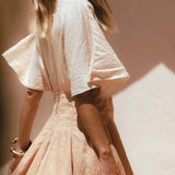 Ombre Light Pink Dyed Mini Wrap Dress • Organic Summer Vacation Linen Dress - AYA SW IDR