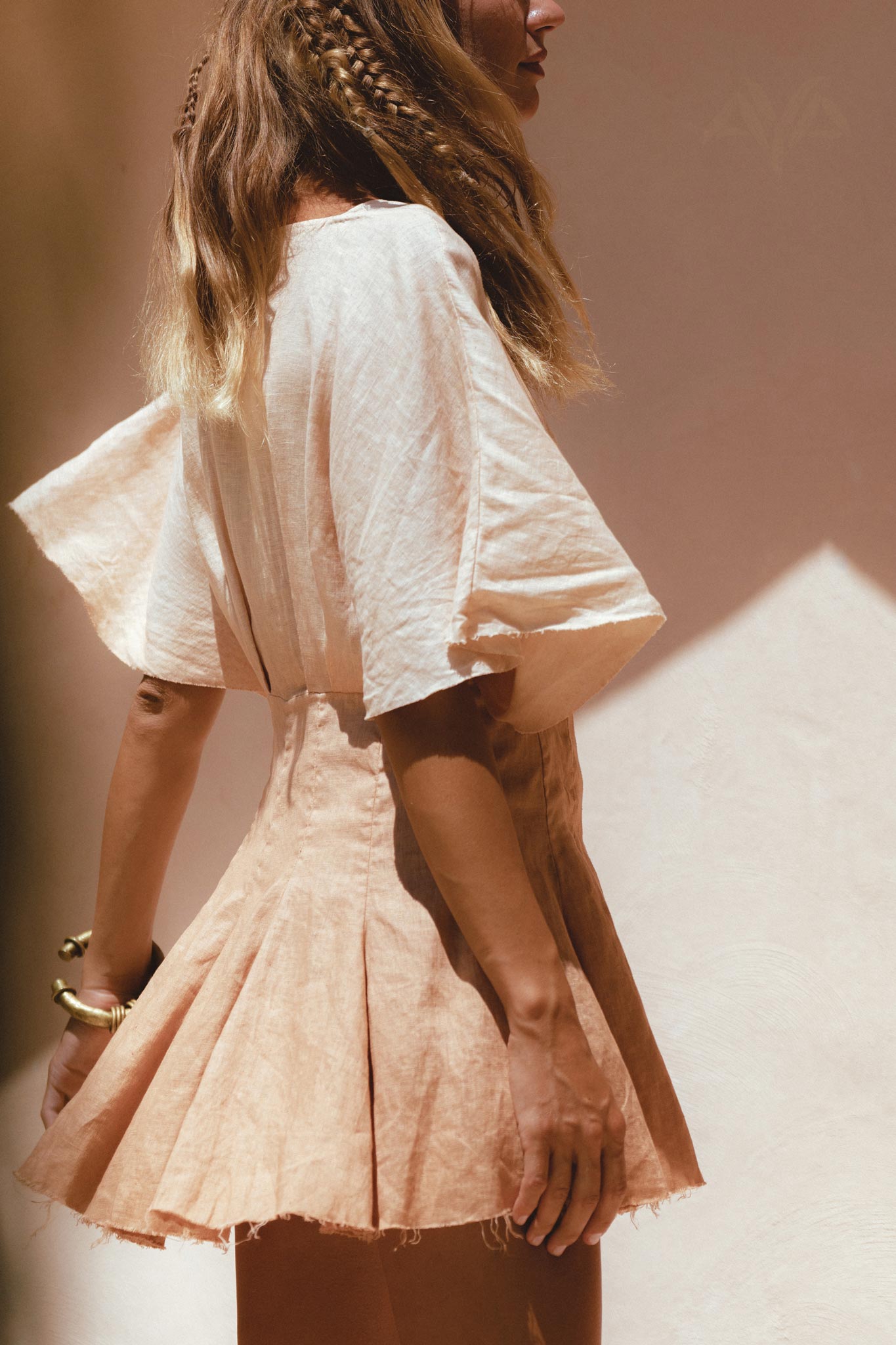 Ombre Light Pink Dyed Mini Wrap Dress • Organic Summer Vacation Linen Dress - AYA SW IDR