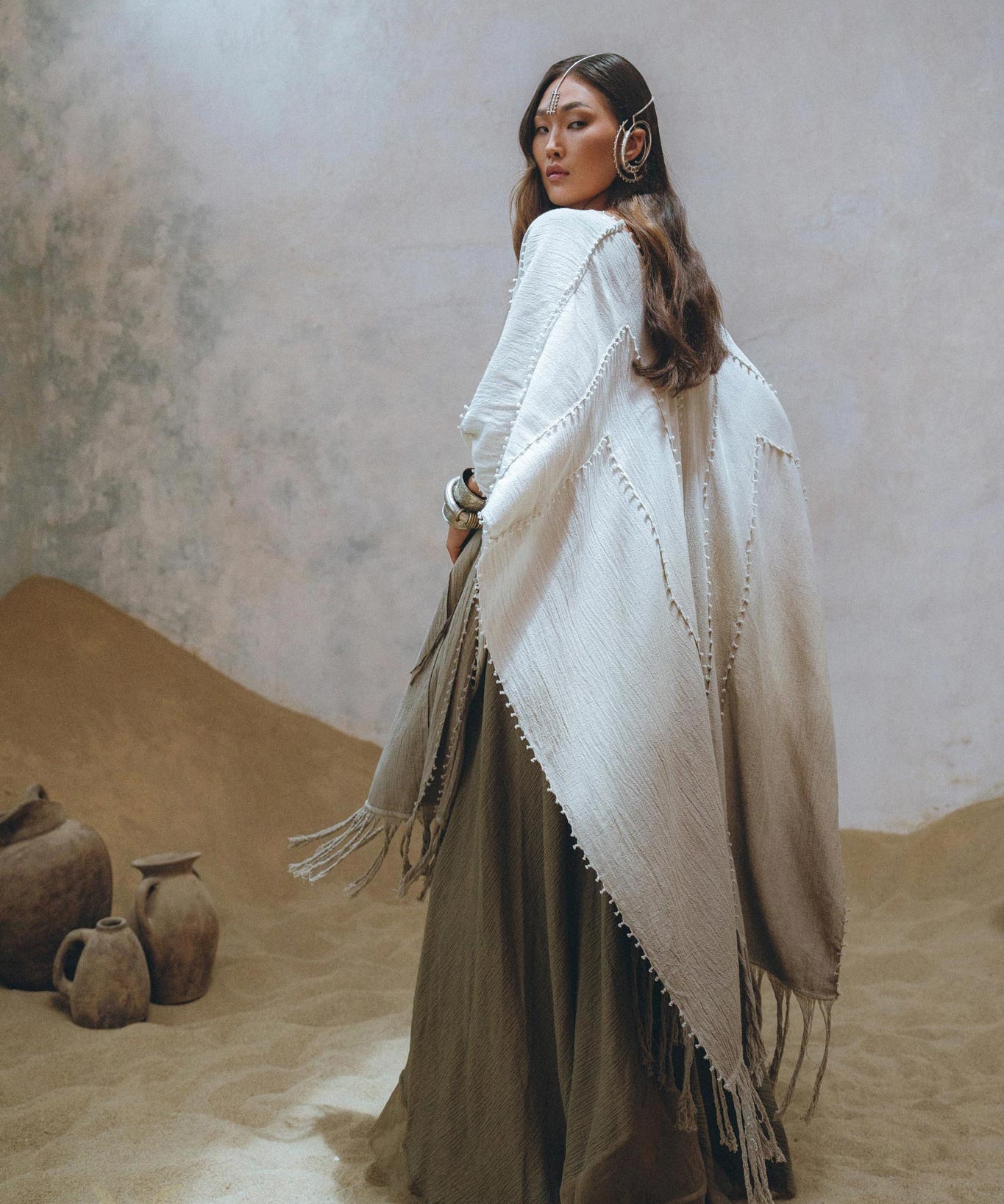 Ombre Sage Green Shawl • Organic Shawl with Handmade Tassels - AYA SW IDR