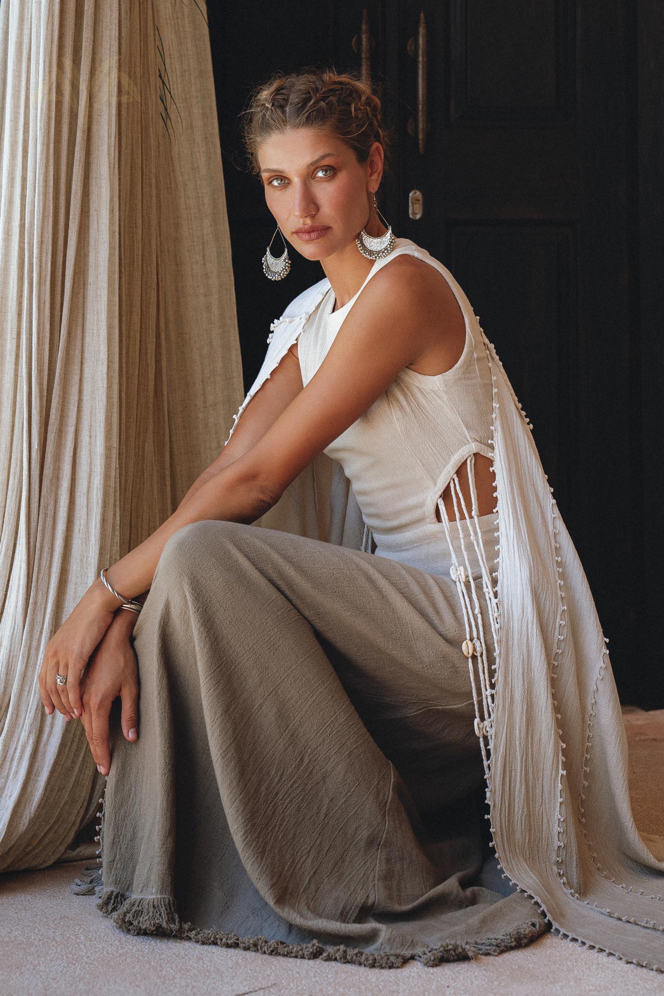 Ombre Sage Green Shawl • Organic Shawl with Handmade Tassels - AYA SW IDR