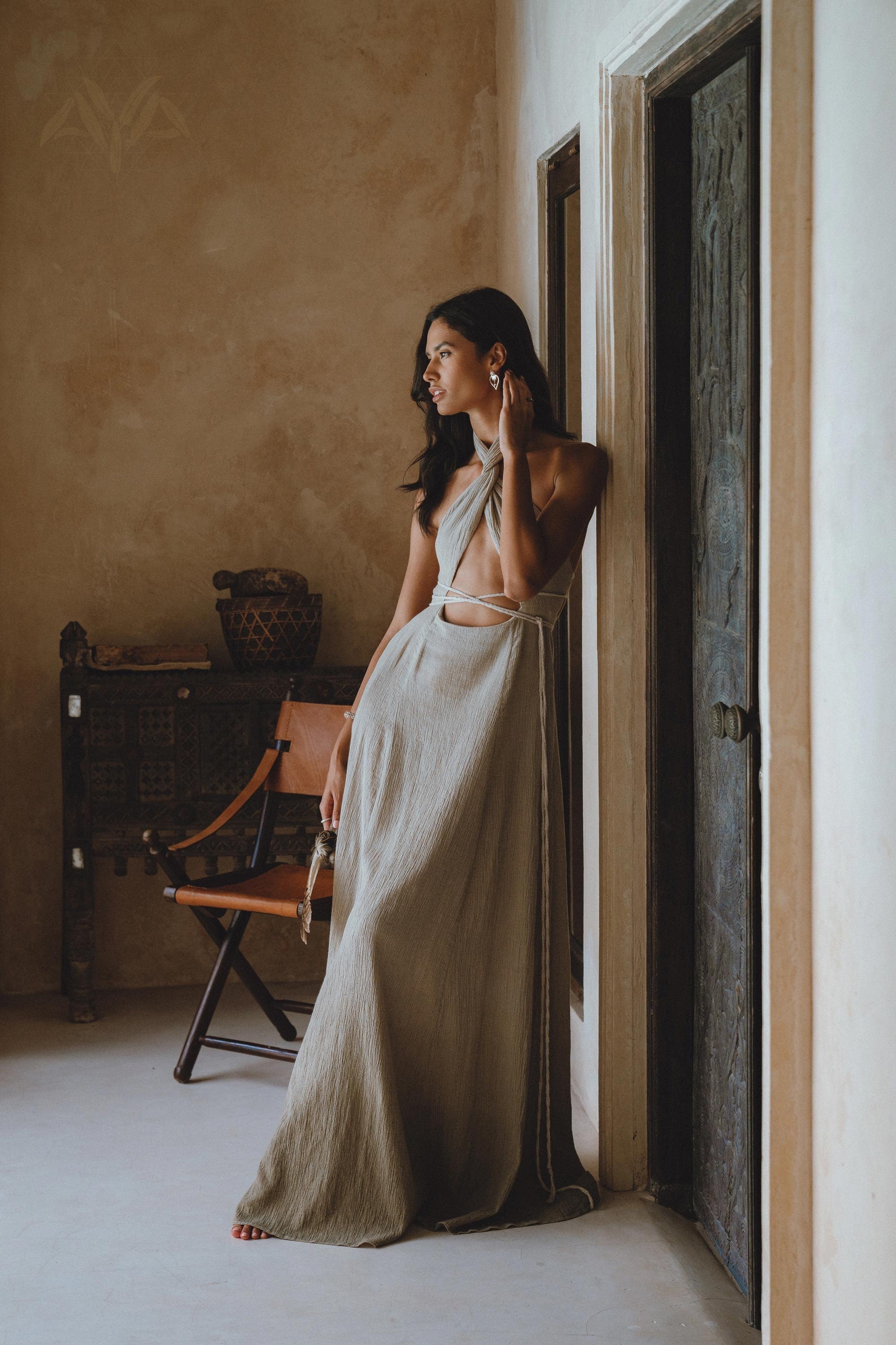 Ombre Sage Harmonia Dress • Bohemian Adjustable Back Dress • Sage Sexy Dress • Wedding Guest Dress • Fairy of the River Dress - AYA SW IDR