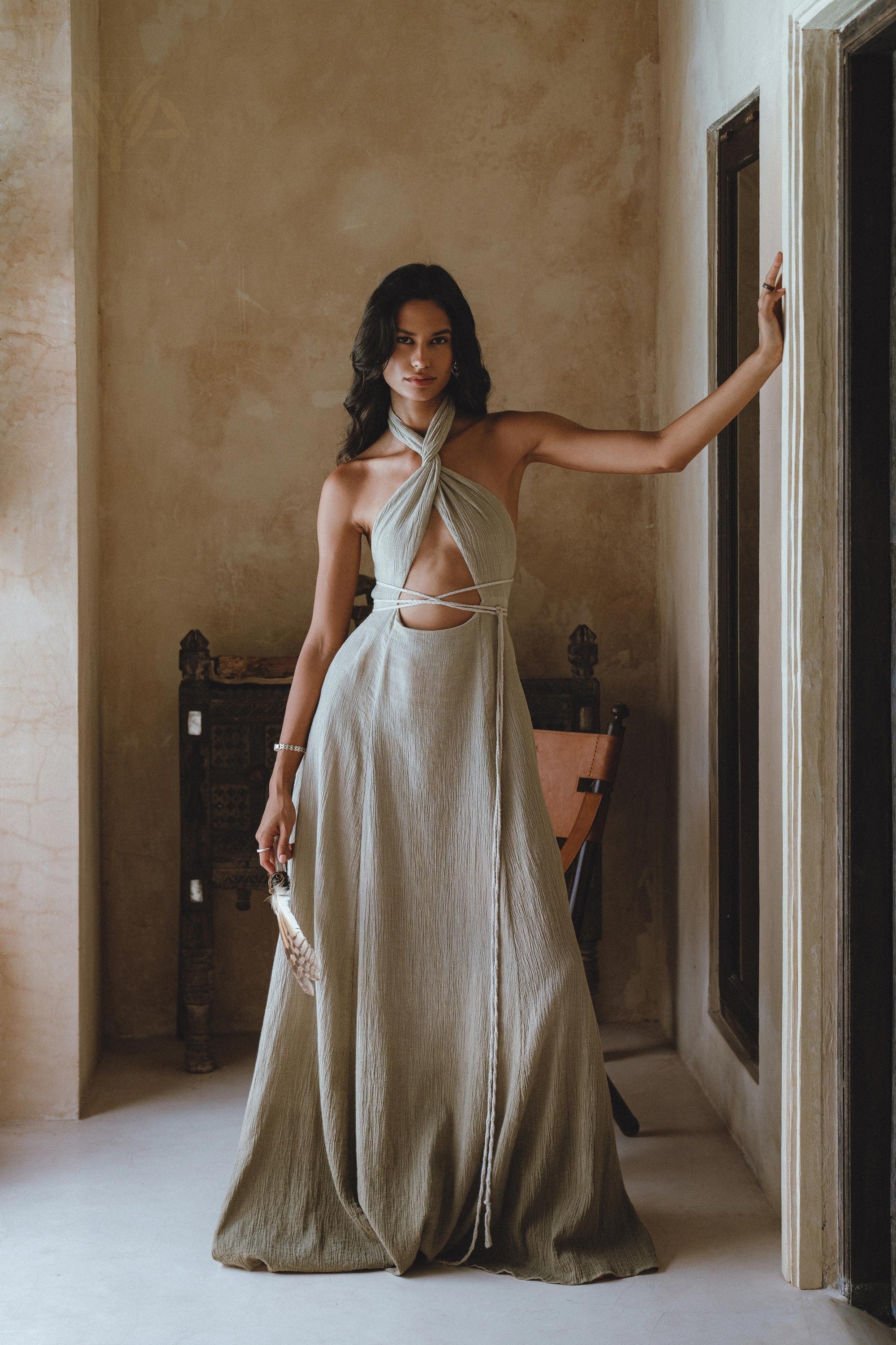 Ombre Sage Harmonia Dress • Bohemian Adjustable Back Dress • Sage Sexy Dress • Wedding Guest Dress • Fairy of the River Dress - AYA SW IDR